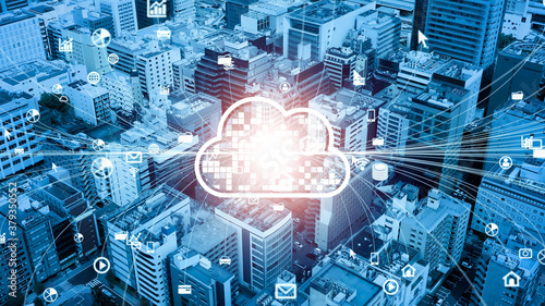 クラウドコンピューティング　都市とネットワークイメージ　SaaS　ICT　IoT photo