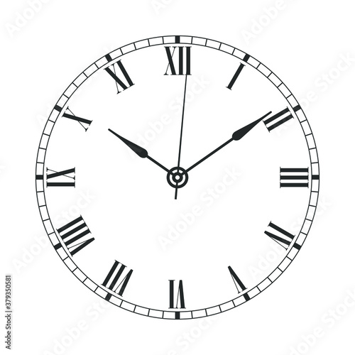 Vintage clock face graphic icon. Watch in retro style symbol isolated on white  background. Design template closeup. Vector illustration