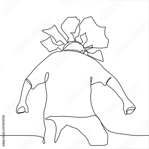 man breaks the wall with his head. the guy clenched his fists bangs his head against the wall that cracked. one continuous line drawing concept despair, futility of trying, anger / rage, frustration