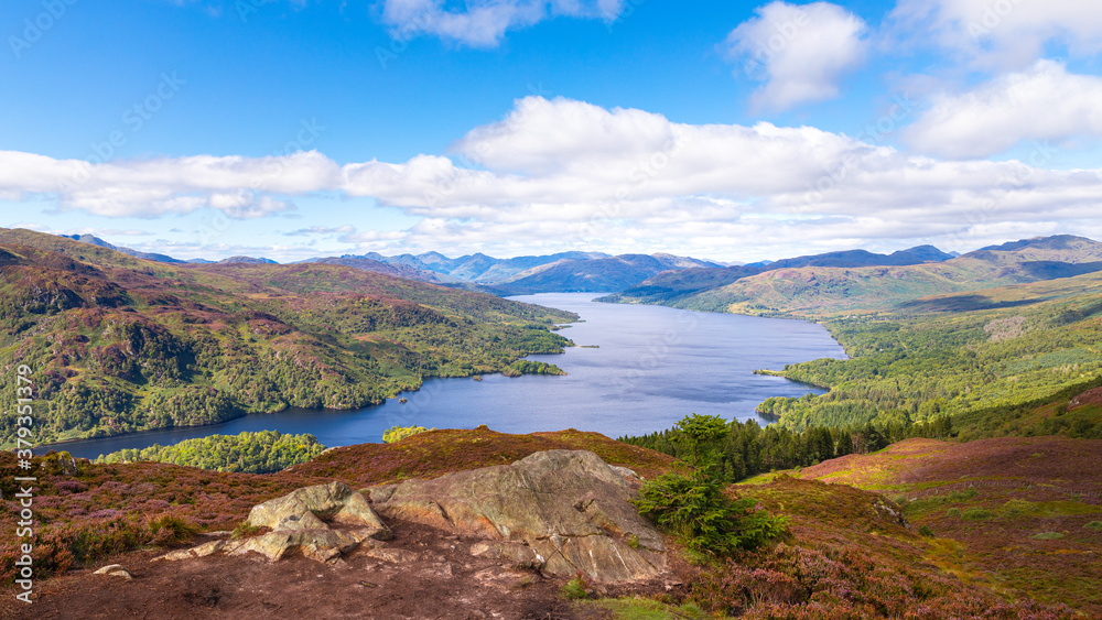 View from Ben A'an hill over Loch Katrine in the Trossachs in Scotland