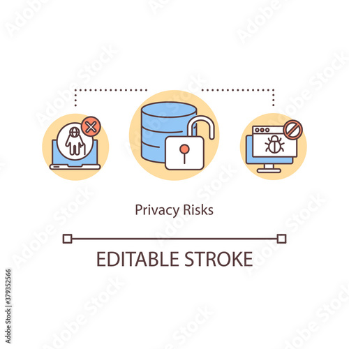 Privacy risks concept icon. Access database, data protection. Violation cyber safety system idea thin line illustration. Vector isolated outline RGB color drawing. Editable stroke
