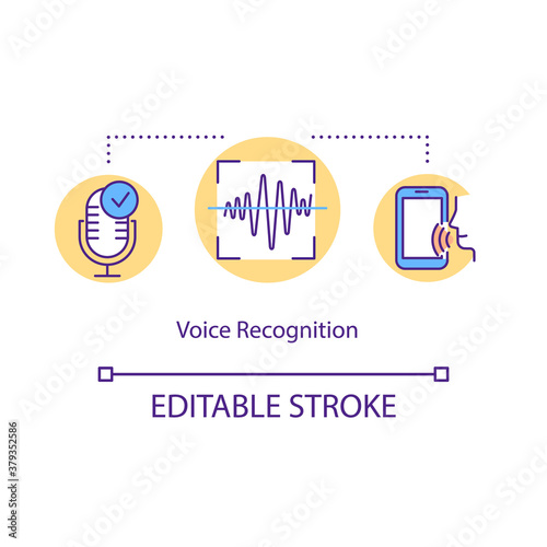 Voice recognition concept icon. Access of privacy database. Identification safety technology. idea thin line illustration. Vector isolated outline RGB color drawing. Editable stroke