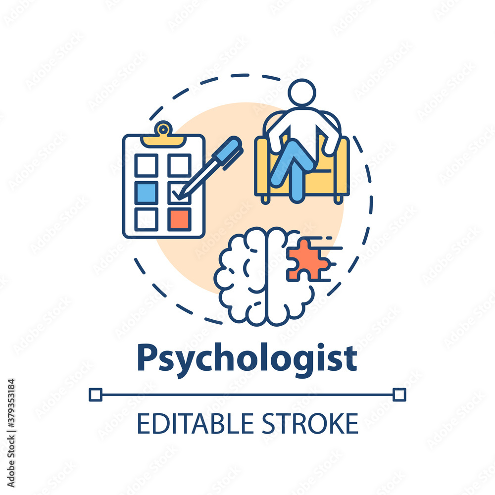 Psychologist concept icon. Medical speciality idea thin line illustration. Abnormal mental states study. Human behavior observation. Vector isolated outline RGB color drawing. Editable stroke