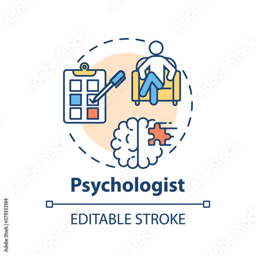 Psychologist concept icon. Medical speciality idea thin line illustration. Abnormal mental states study. Human behavior observation. Vector isolated outline RGB color drawing. Editable stroke © bsd studio