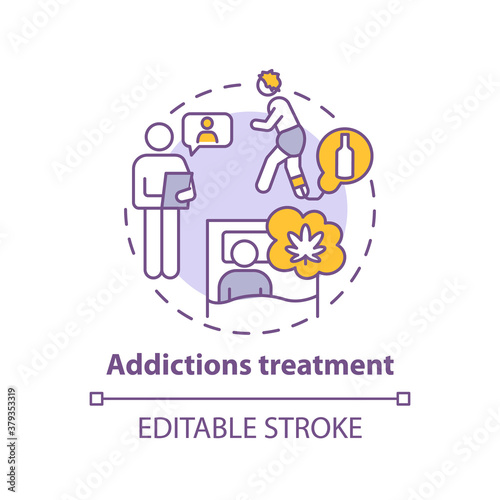 Addictions treatment concept icon. Drug and alcohol treatment idea thin line illustration. Behavioral therapy. Harmful, ongoing disorder. Vector isolated outline RGB color drawing. Editable stroke