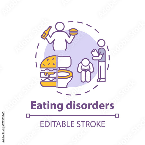 Eating disorders concept icon. Complex mental health conditions idea thin line illustration. Medical and psychological experts intervention. Vector isolated outline RGB color drawing. Editable stroke