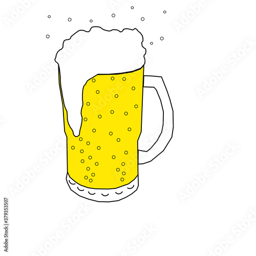 Beer with flowing foam and bubbles