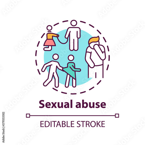 Sexual abuse concept icon. Domestic violence idea thin line illustration. Women victims. Physical and psychological injuries. Vector isolated outline RGB color drawing. Editable stroke