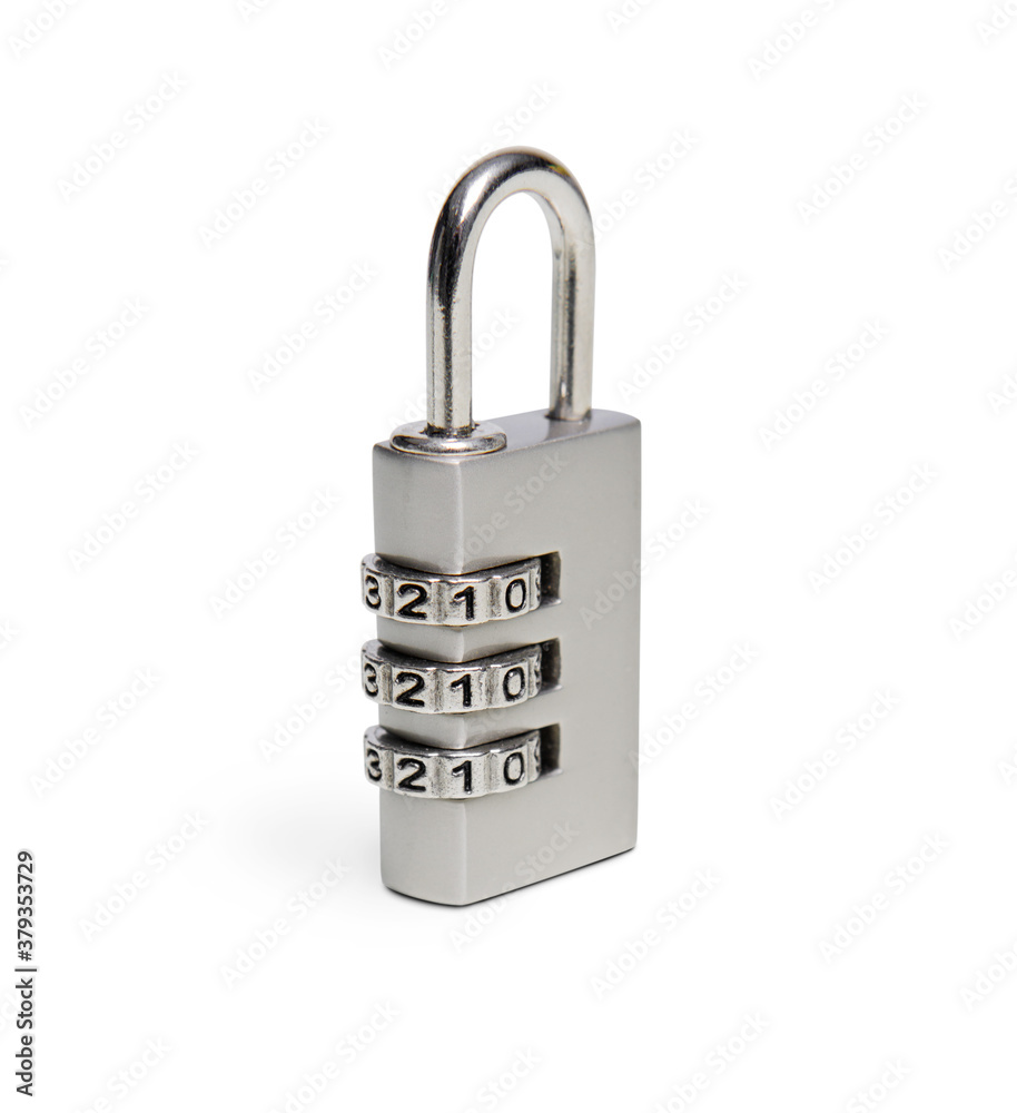 Locked silver padlock with code on the white background. Locked silver padlock with code on the white background.