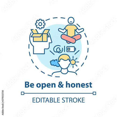 Fototapeta Naklejka Na Ścianę i Meble -  Be open and honest concept icon. Self-worth sense idea thin line illustration. Mutual understanding. Communication in relationship. Vector isolated outline RGB color drawing. Editable stroke