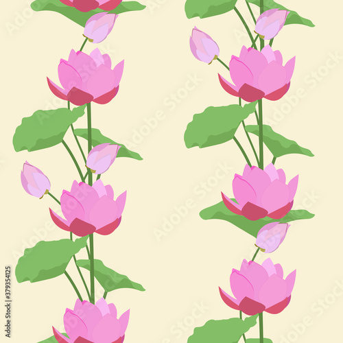 Seamless vector illustration with delicate lotus flowers.