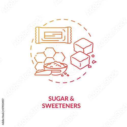 Sugar and sweeteners concept icon. Diet energetics idea thin line illustration. Food additives. Sugar substitutes. Artificial sweeteners. Calorie-free. Vector isolated outline RGB color drawing