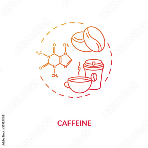 Caffeine concept icon. High caffeine energy drinks idea thin line illustration. Central nervous system substance. Coffee cup. Coffee beans. Vector isolated outline RGB color drawing
