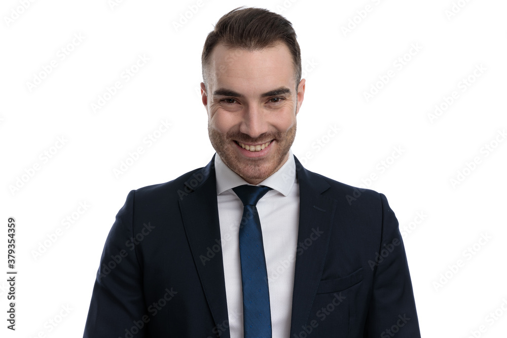 Positive businessman laughing while standing Positive businessman laughing while standing