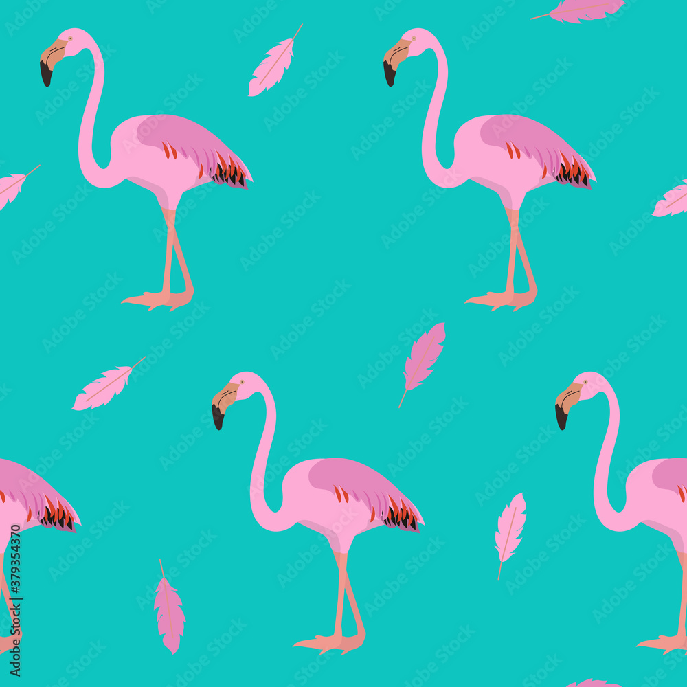 Fototapeta premium Seamless pattern with cute pink flamingo.