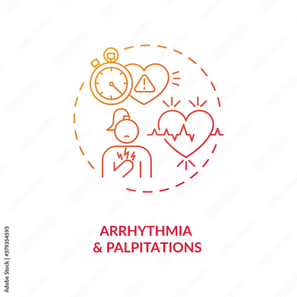 Arrhythmia and palpitations concept icon. Energy drinks side effect