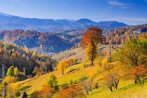 Brasov, Romania. Magura village landscape in autumn.