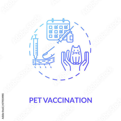 Fototapeta Naklejka Na Ścianę i Meble -  Pet vaccination concept icon. Pet services. Animal health care clinic. Little friend helping center. Veterinary idea thin line illustration. Vector isolated outline RGB color drawing