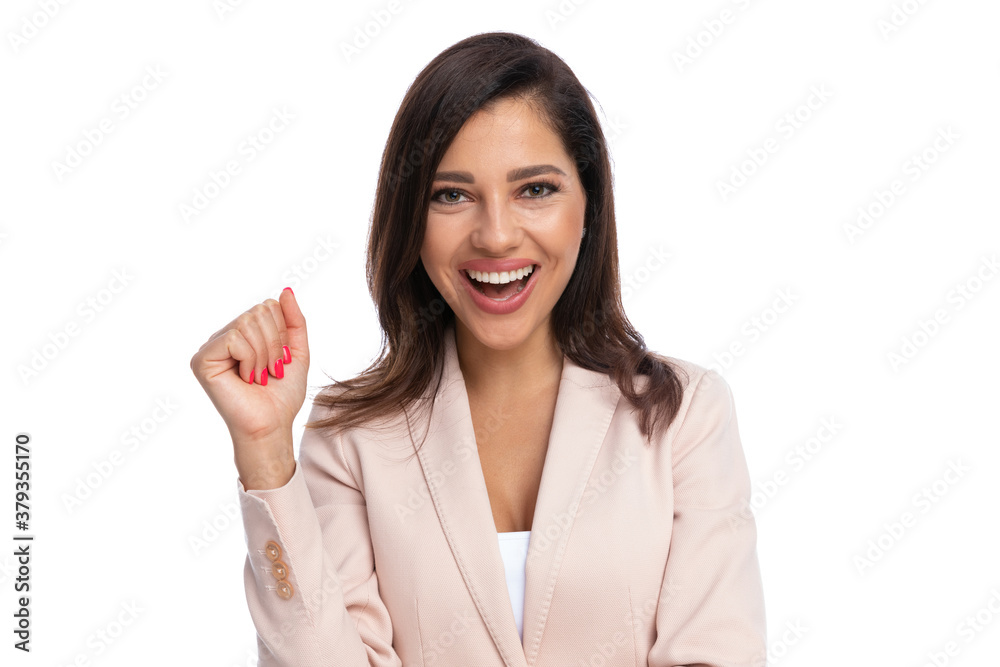 Closeup of cheerful businesswoman celebrating Closeup of cheerful businesswoman celebrating