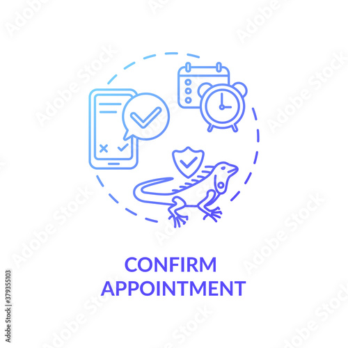 Confirm appointment concept icon. Grooming salon services app. Pet buying confirmation. Animals shops buyment idea thin line illustration. Vector isolated outline RGB color drawing
