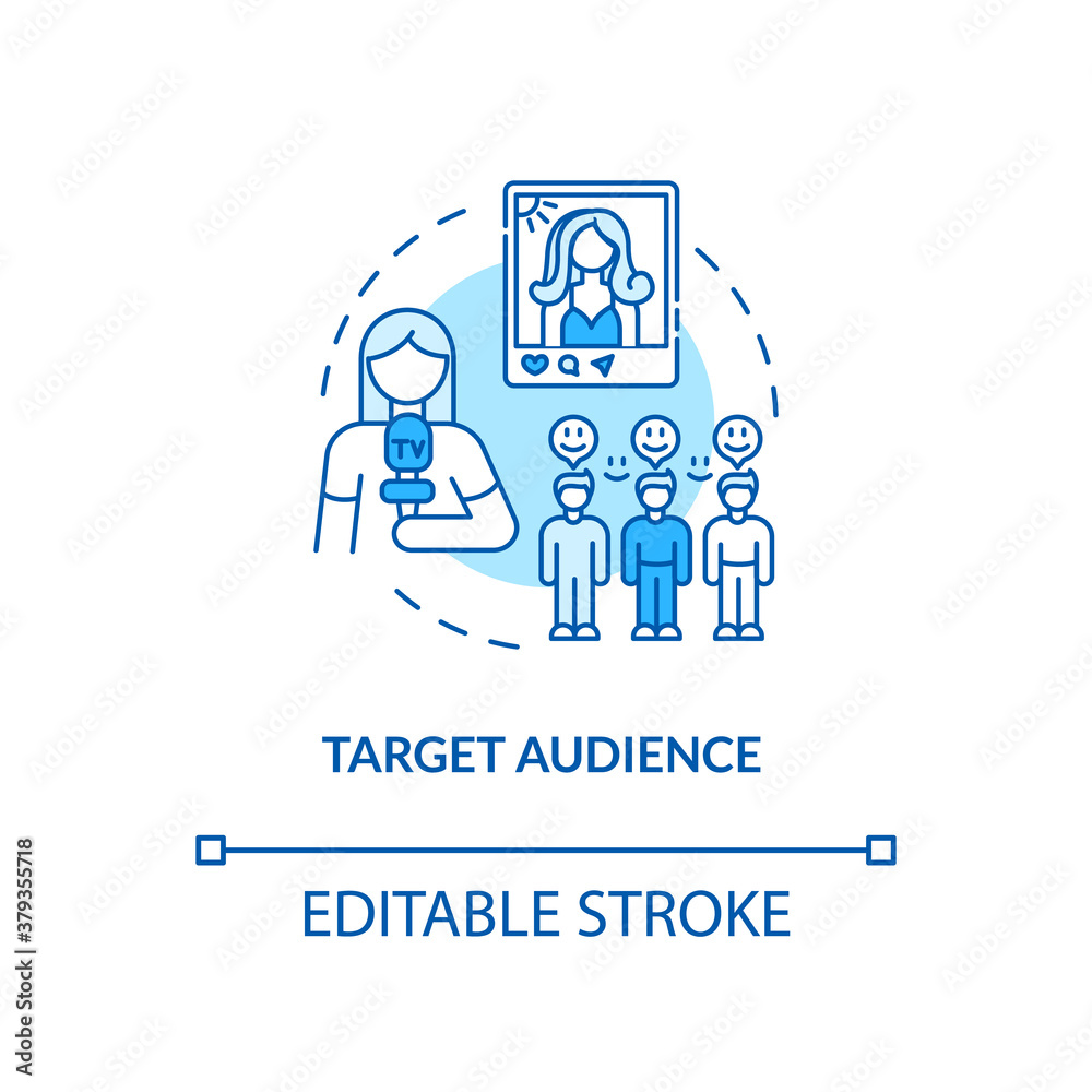 Target audience concept icon. Communication strategy components. Smart cooperation speech tips idea thin line illustration. Vector isolated outline RGB color drawing. Editable stroke