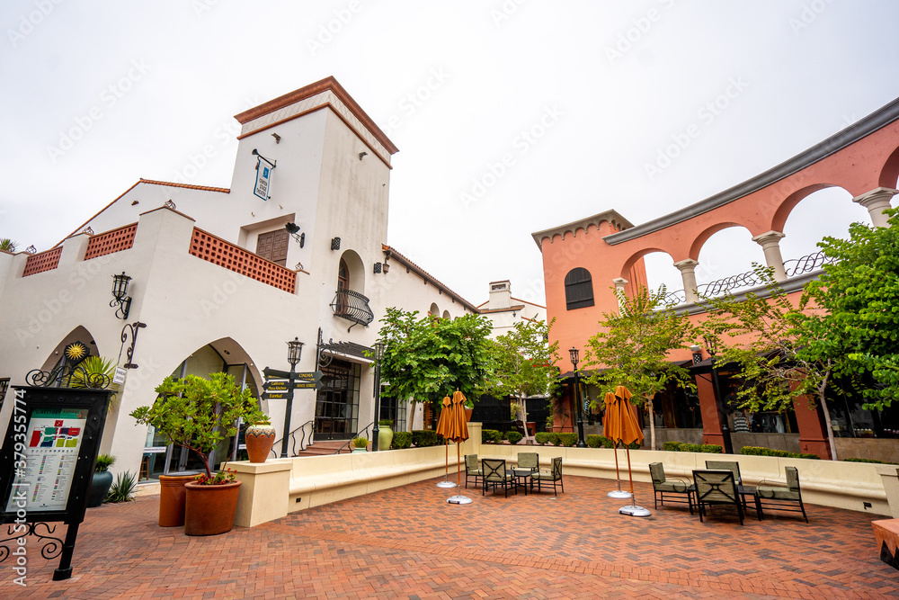 View in the old twon of Santa Barbara during summer season near Pacific ocean coast - the coastline along which the continental Western United States meets the North Pacific Ocean , California , USA