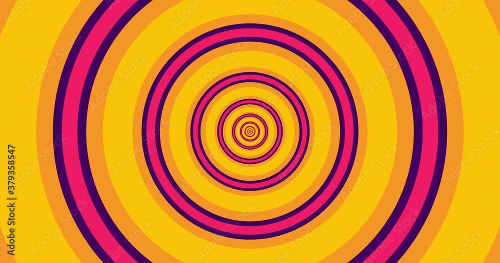Flying through optical illusion of circles creating abstract tunnel. Yellow, pink and purple spectrum. Modern colorful 4k seamless loop animation. Flying through optical illusion of circles creating abstract tunnel. Yellow, pink and purple spectrum. Modern colorful 4k seamless loop animation.