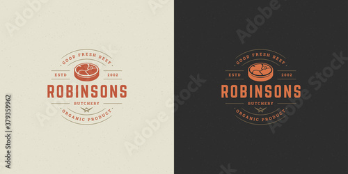 Butcher shop logo vector illustration meat steak silhouette good for farm or restaurant badge