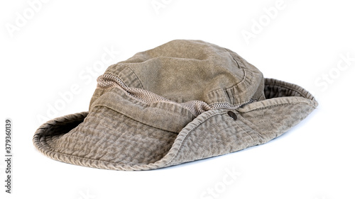 Men's hat to protect the head and hair from sun on a white