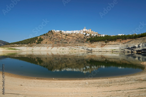 Iznajar swamp with drought due to lack of rain. Cordoba, Spain.