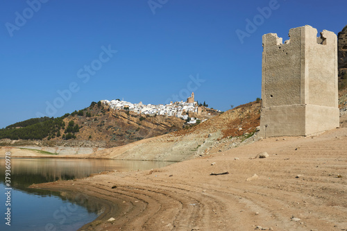 Iznajar swamp with drought due to lack of rain. Cordoba, Spain.