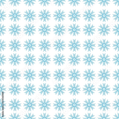 Marvelous seamless pattern of blue snowflakes on a white background. Winter decor and design elements in a flat style for cards, wrapping paper, fabric, wallpaper and more. Stock vector illustration
