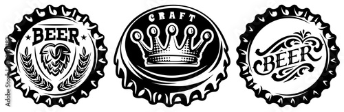 Bottle cap set. Vector monochrome illustration. Elements for design