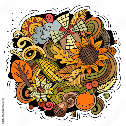 Thanksgiving hand drawn cartoon doodles illustration.