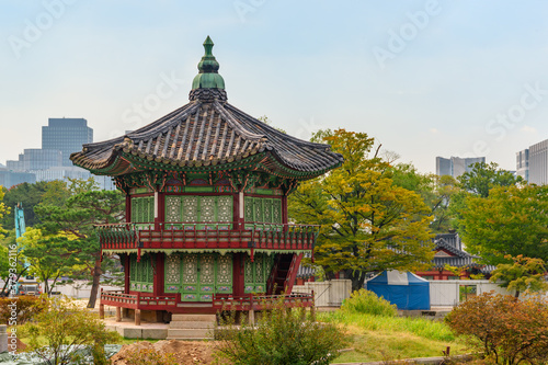 Colorful autumn view of Hyangwonjeong Pavilion in Seoul