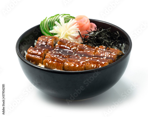 Unagi Don Grilled Eel Rice Bowl decorate Seaweed pickled ginger carved vegetable Japanese Food