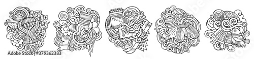 Winter cartoon vector doodle designs set.