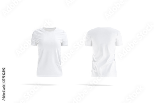 Blank white women t-shirt mockup, front and back view photo