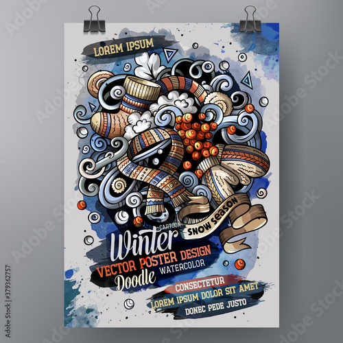 Cartoon watercolor doodles Winter poster