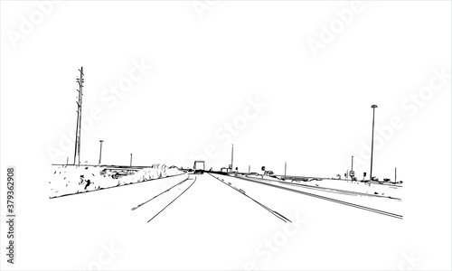 Building view with landmark of Barrie is a city and manifesting regional centre in Canada. Hand drawn sketch illustration in vector.