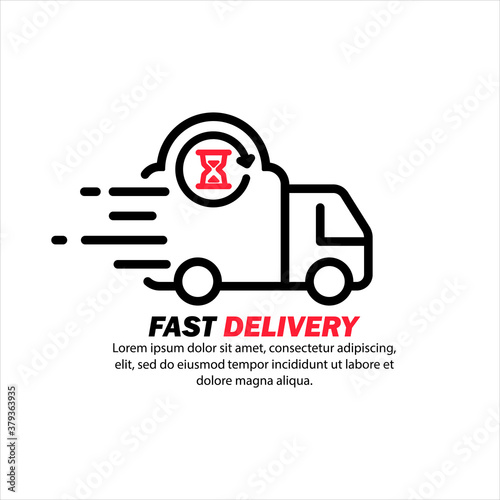 Fast delivery icon. Distriution service, express transportation. Hourglass sign. Vector on isolated white background. EPS 10