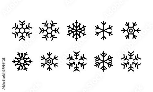 Snowflake icon set in black. Christmas and New Year concept. Vector on isolated white background. EPS 10