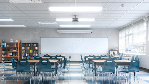 High school classroom interior. 3d illustration