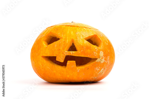 Halloween pumpkin head jack lantern on white background