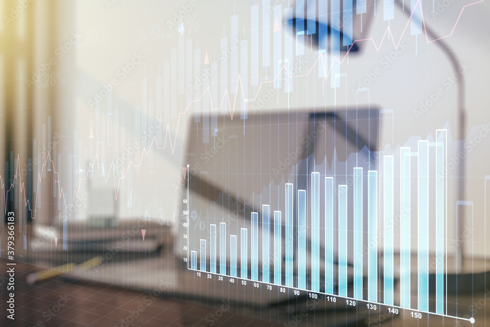 Multi exposure of abstract creative financial graph on modern computer background, forex and investment concept Multi exposure of abstract creative financial graph on modern computer background, forex and investment concept