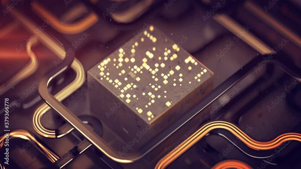 Futuristic technical construction. Abstract science fiction or technology concept. 3D render seamless loop animation with DOF