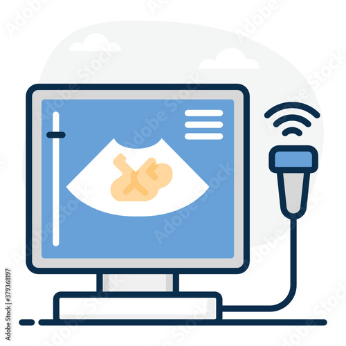
Ultrasound machine icon in flat style, diagnostic machine
