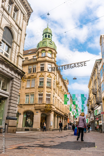 Multer Gasse , walking street in St. Gallen late morning , The Charimg city and also Unesco heritage sites in Switzerland  photo