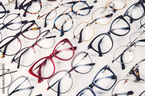 group of glasses in white background photo