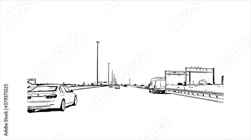 Building view with landmark of Barrie is a city and manifesting regional centre in Canada. Hand drawn sketch illustration in vector.